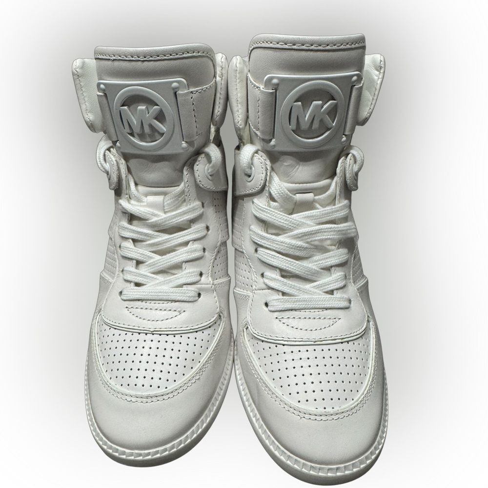 Michael Kors Women’s Nikko Optic White High-Top Hidden Wedge Sneakers Size 10 - Picture 2 of 12